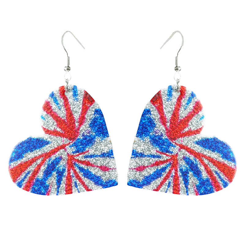 Wholesale 2 Pairs/pack American Independence Day Love Pentagram Drop-shaped Leather Earrings ACC-ES-HY043