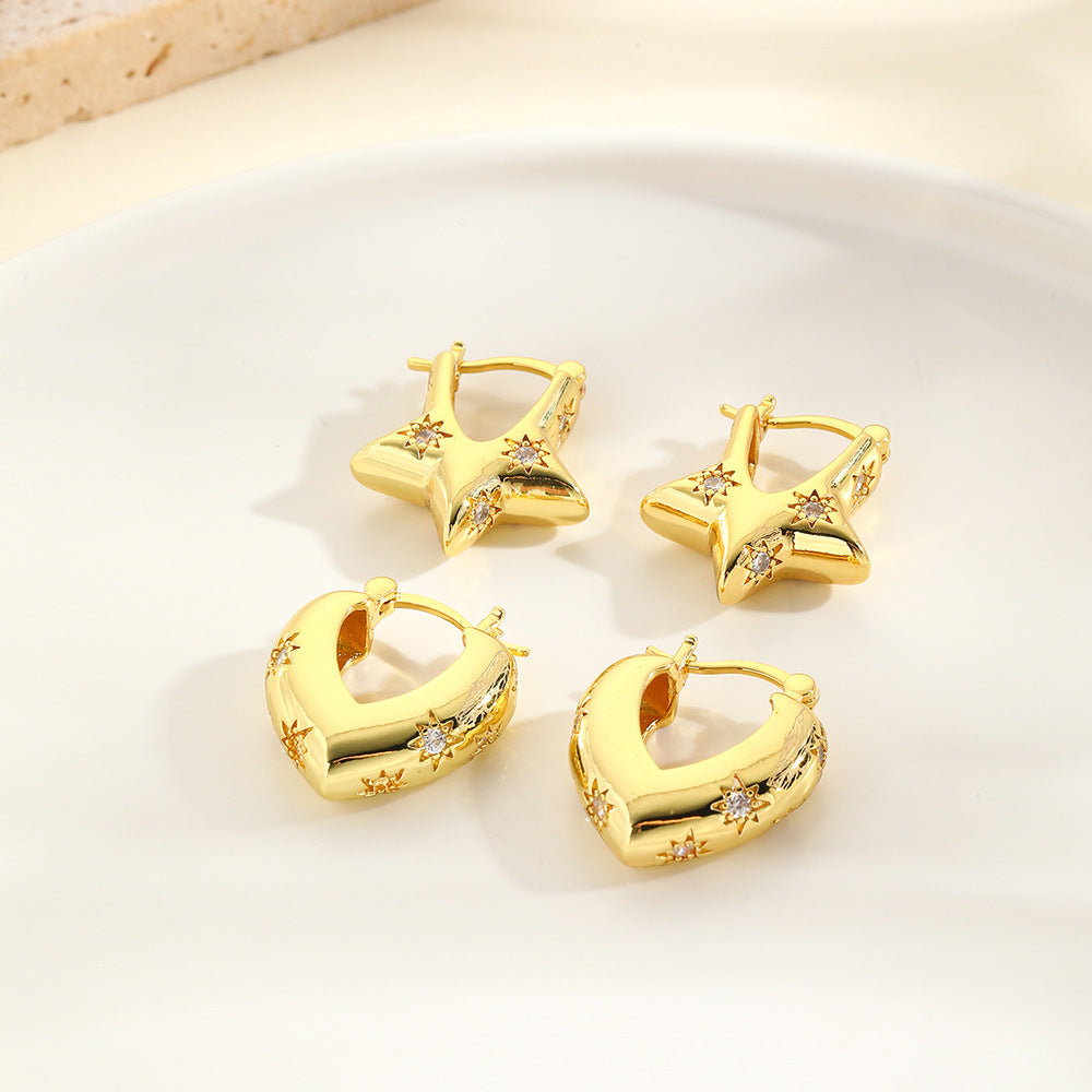 Wholesale  hollow copper inlaid zircon V-shaped lovely earrings