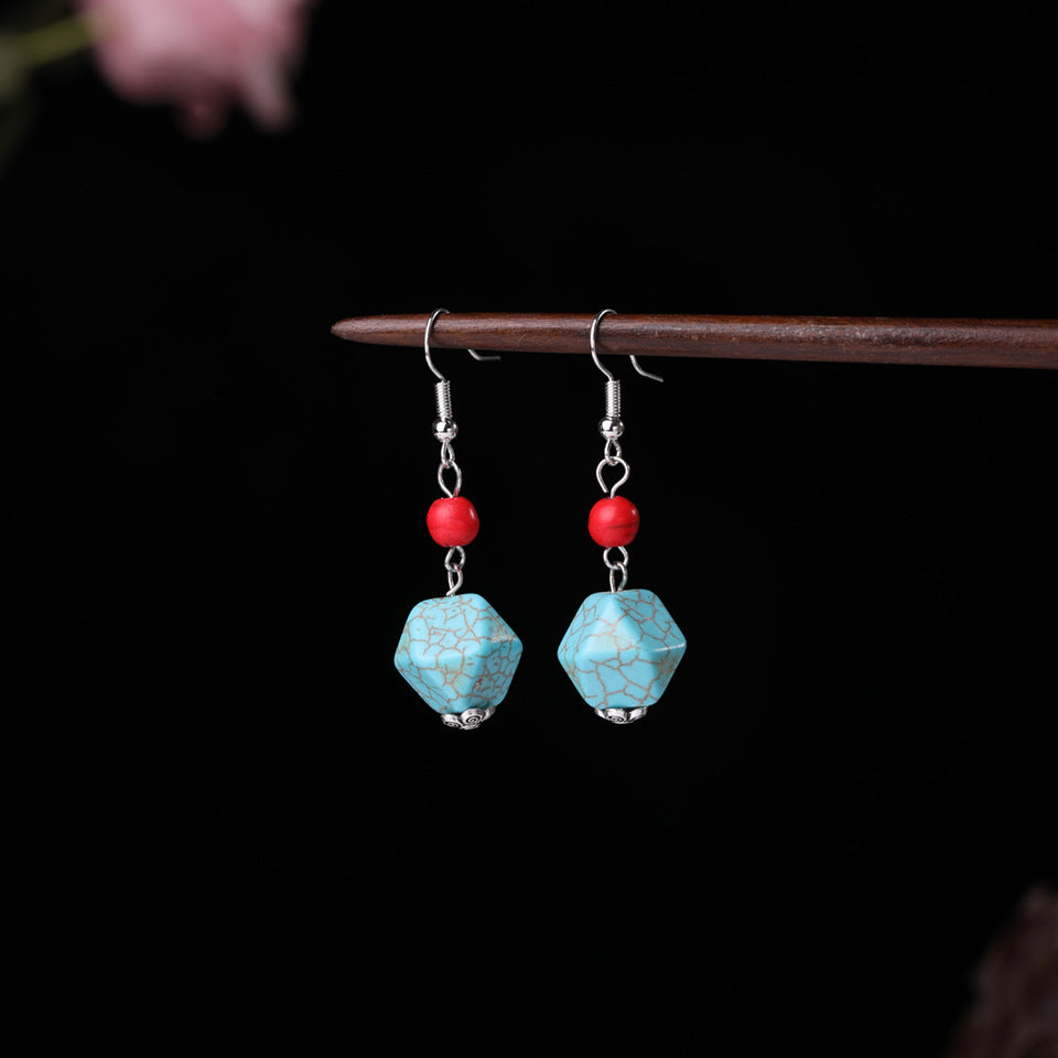 Wholesale Alloy Flower Tassel Earrings Retro Ethnic Turquoise Style Fashion Jewelry For Party Wear