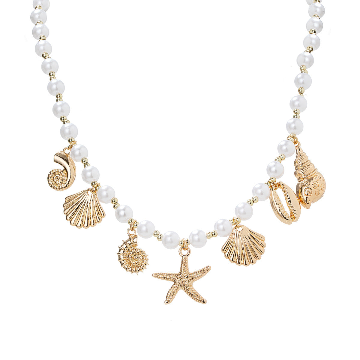 Wholesale Bohemian holiday style alloy starfish alloy conch alloy shell necklace