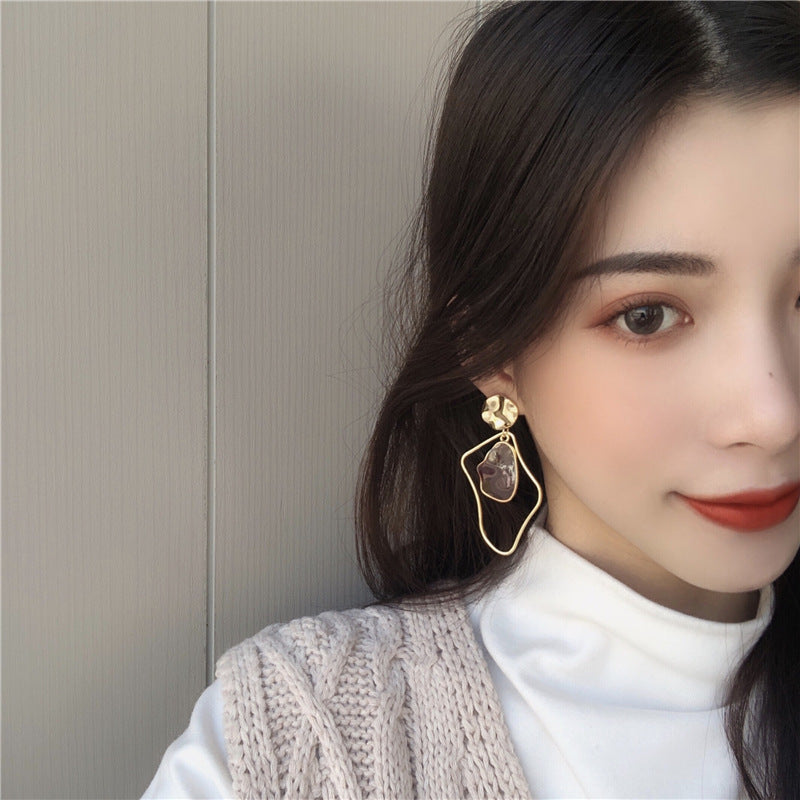 Wholesale Personality and temperament retro  geometric irregular oil drop asymmetric earrings