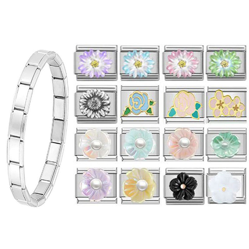 Wholesale  9mm Italian Charm Starter Bracelets DIY square Single Section Creative Stainless Steel Composable Bracelet