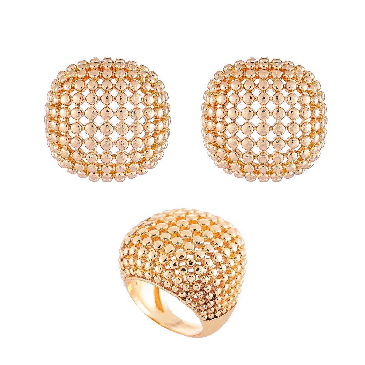 Wholesale  Retro Ring suit  Geometric Hollow  Round Bead Metal Earrings Jewelry