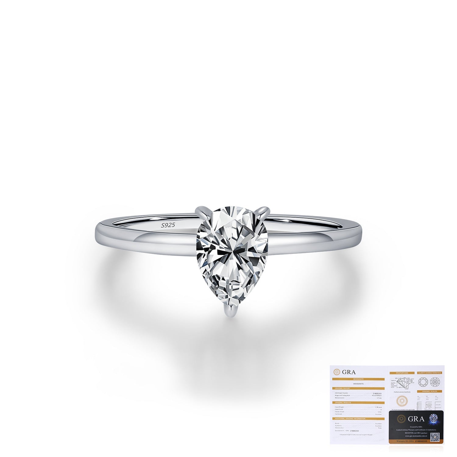 Wholesale  s925 silver drop-shaped single diamond ring