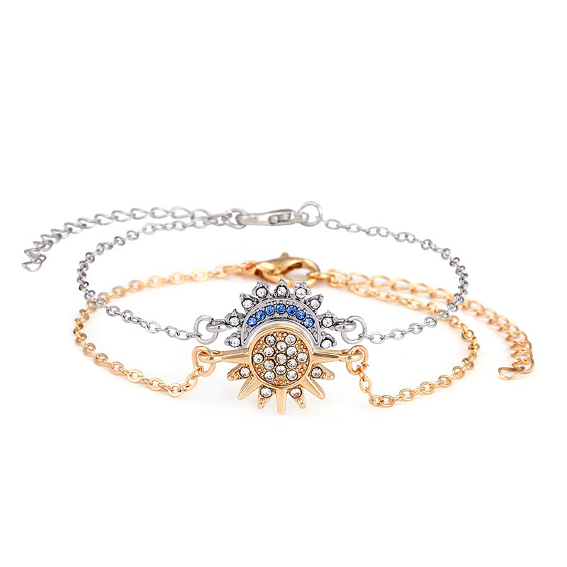 Wholesale Diamond-encrusted Sun and Moon Couple Bracelet