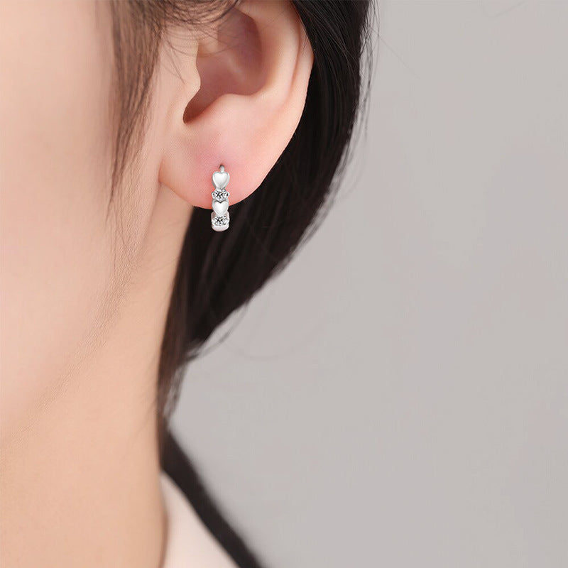 Wholesale Brass Heart-Shaped Diamond Earrings