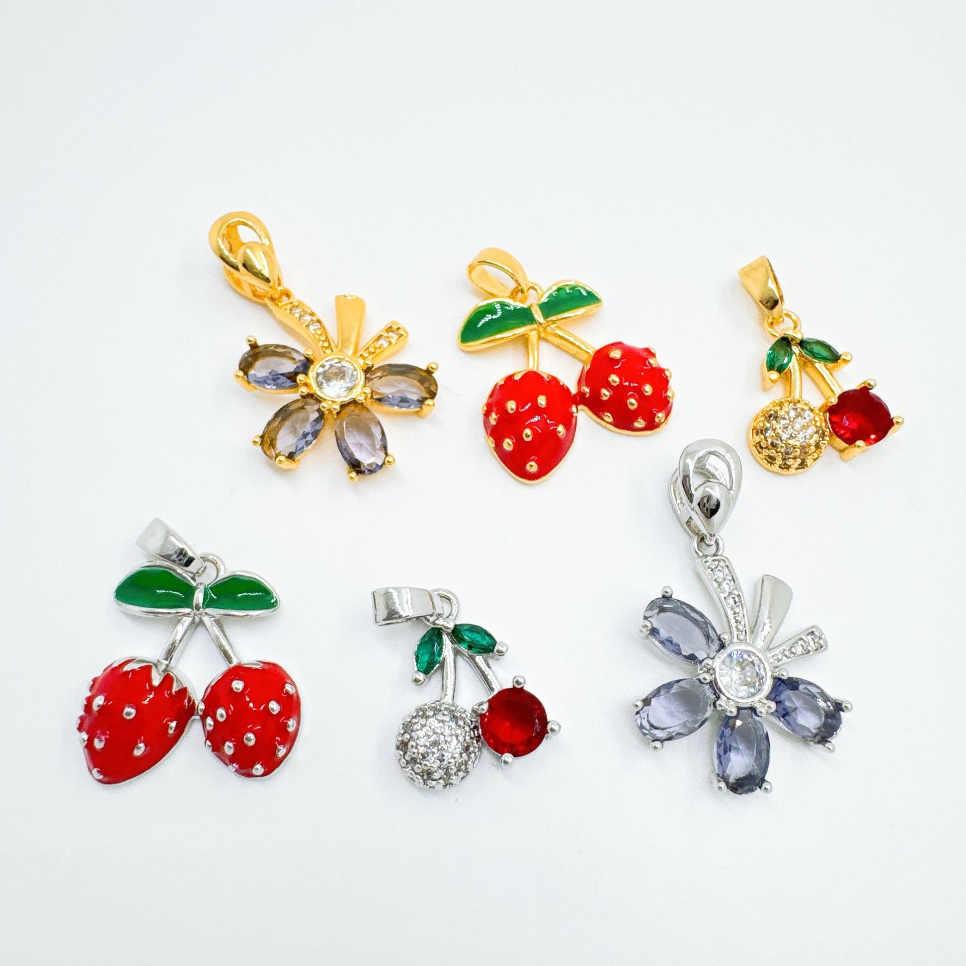 Wholesale Trendy Cherry Pendant Necklace,  Gold Plated Copper Zircon Jewelry Accessory