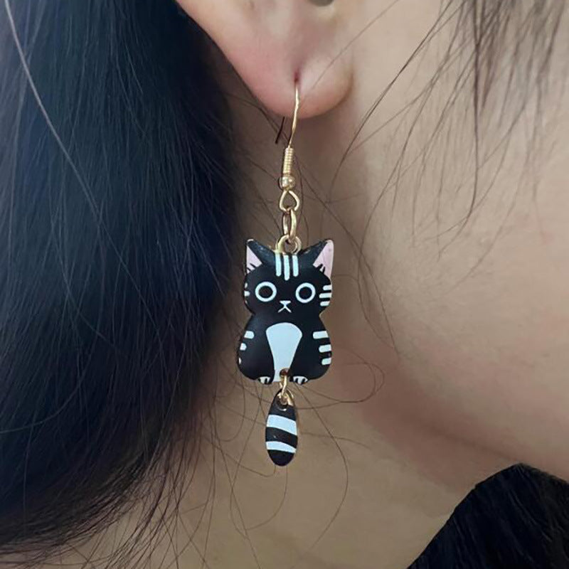 Wholesale  Cute Cat Two-body Earrings  Cartoon Girl Flower Cat Ear Hook