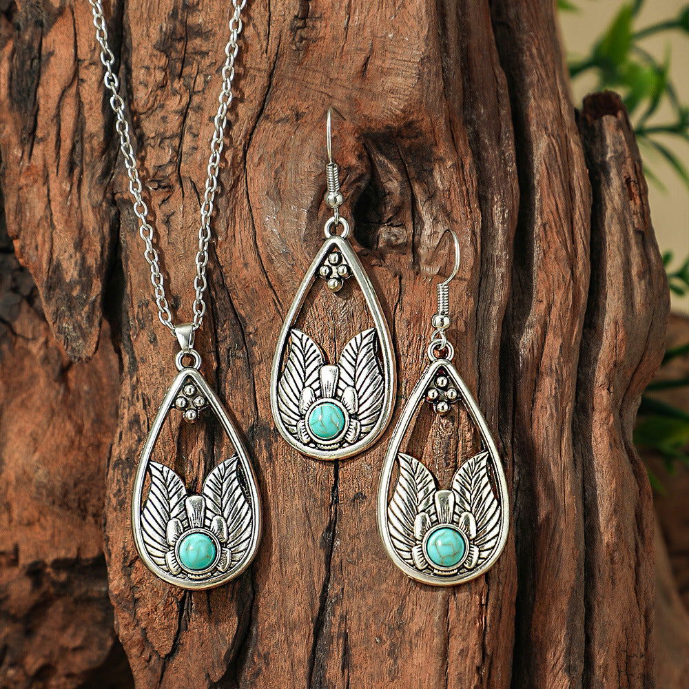 Wholesale Bohemian Turquoise Long Pendant Earrings Set for Party Jewelry Accessory