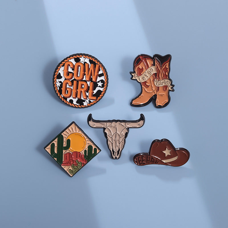 Wholesale Brown Series Cowboy Hat Brooch Cute Metal Badge ACC-BCH-QiHe007