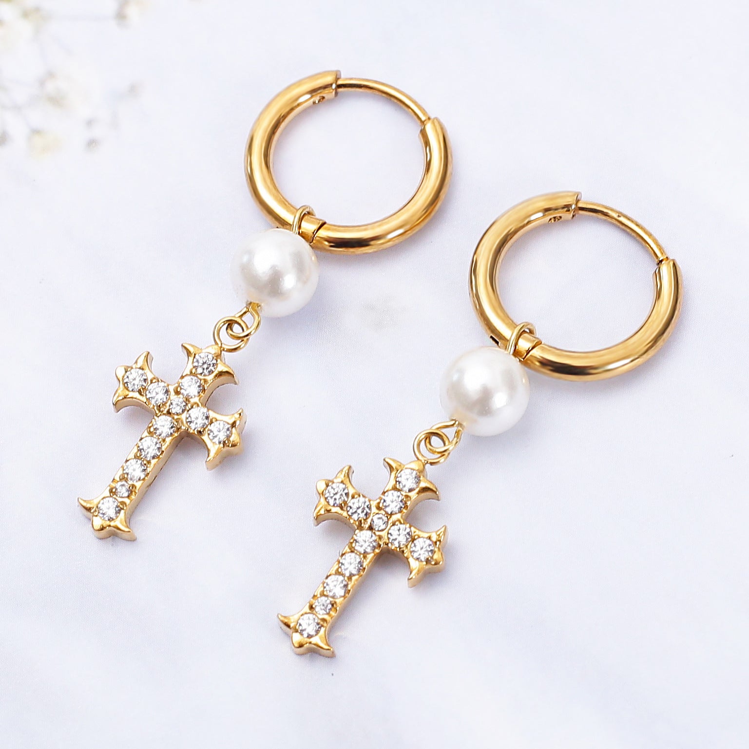 Wholesale Stainless steel zircon cross earrings