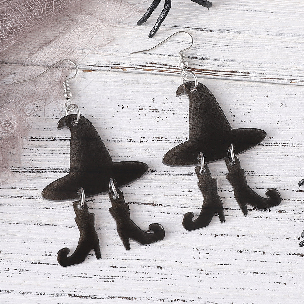 Wholesale  Halloween Gothic Wind Witch Hat Boots Pendant Acrylic Earrings