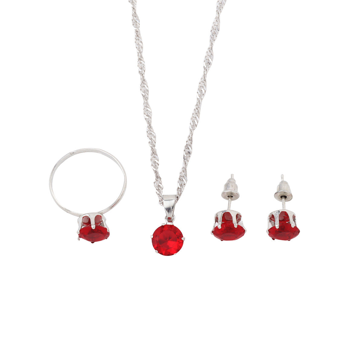 Wholesale  classic round crystal zircon necklace earrings ring jewelry set