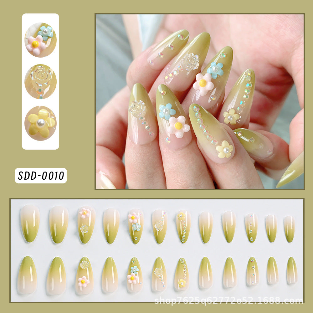Wholesale 24Pcs Christmas Press On Nails Short Square Almond Gradient Rhinestone Cute Flower Design For Boutique Resale