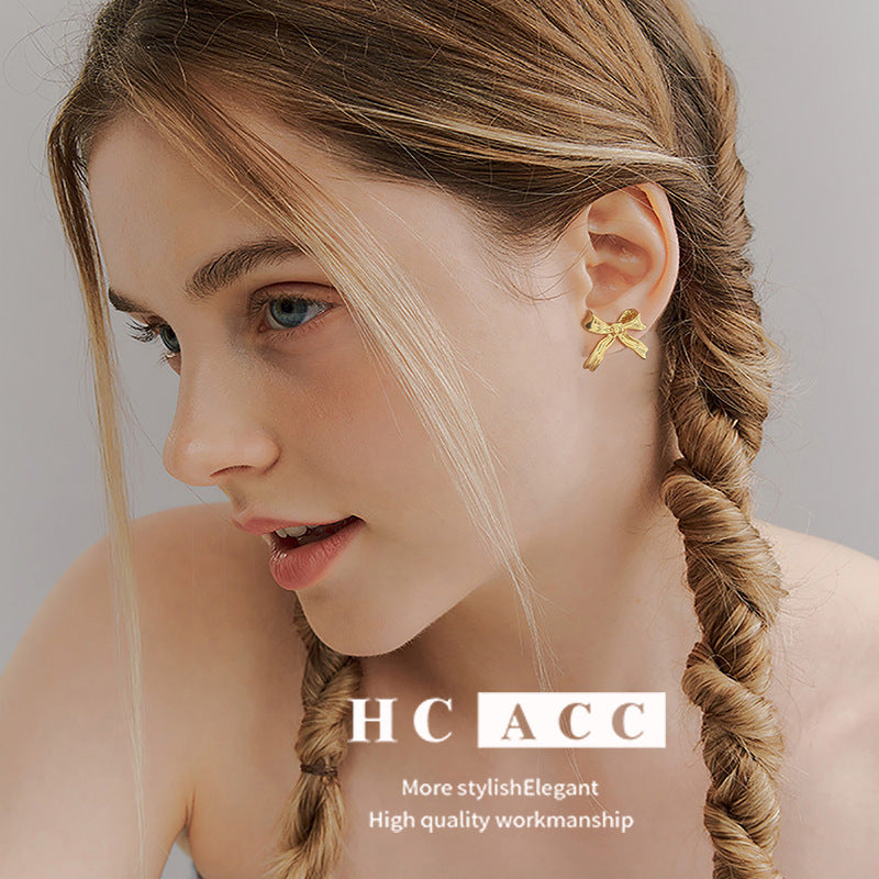 Wholesale Copper Plated 18k Gold Bow Earrings ACC-ES-HuaChuang007