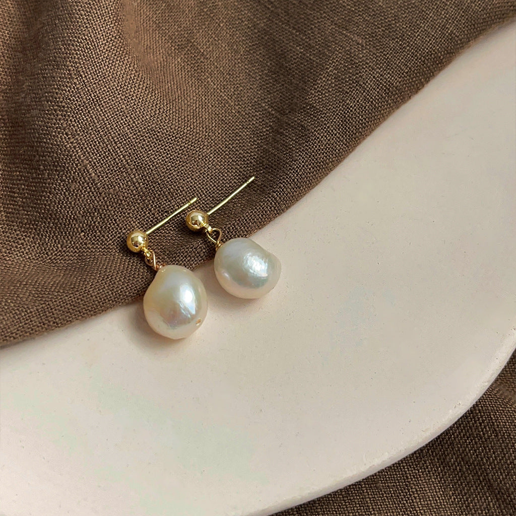 Wholesale Baroque natural pearl French retro earrings