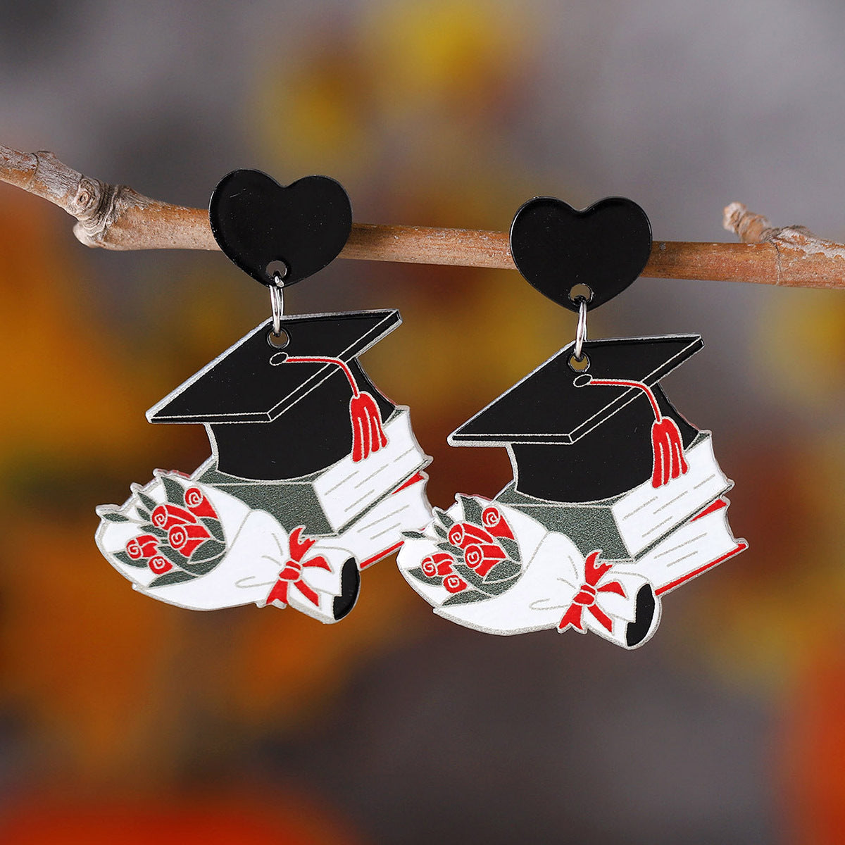 Wholesale  Bachelor's Hat Book Love Stitching Pendant Earrings