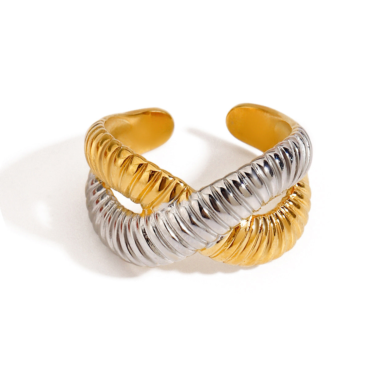 Wholesale 18K Gold Stainless Steel Gold and Silver Color Matching Cross Thread Open Ring