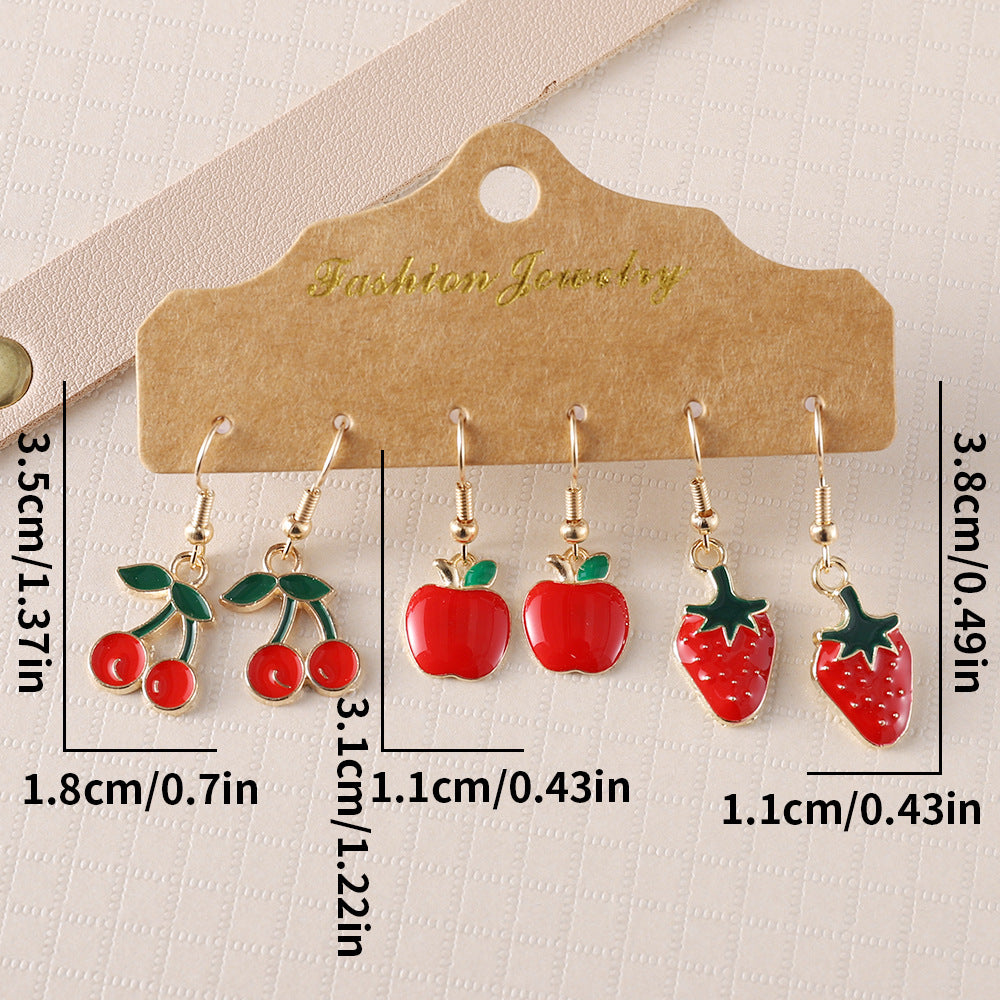 Wholesale Cherry Apple Strawberry Fruit Pendant Oil Drop Earring Set
