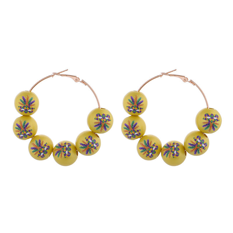 Wholesale Mardi Gras Iris Feather Mask Crown Pearlescent Beaded Large Earrings