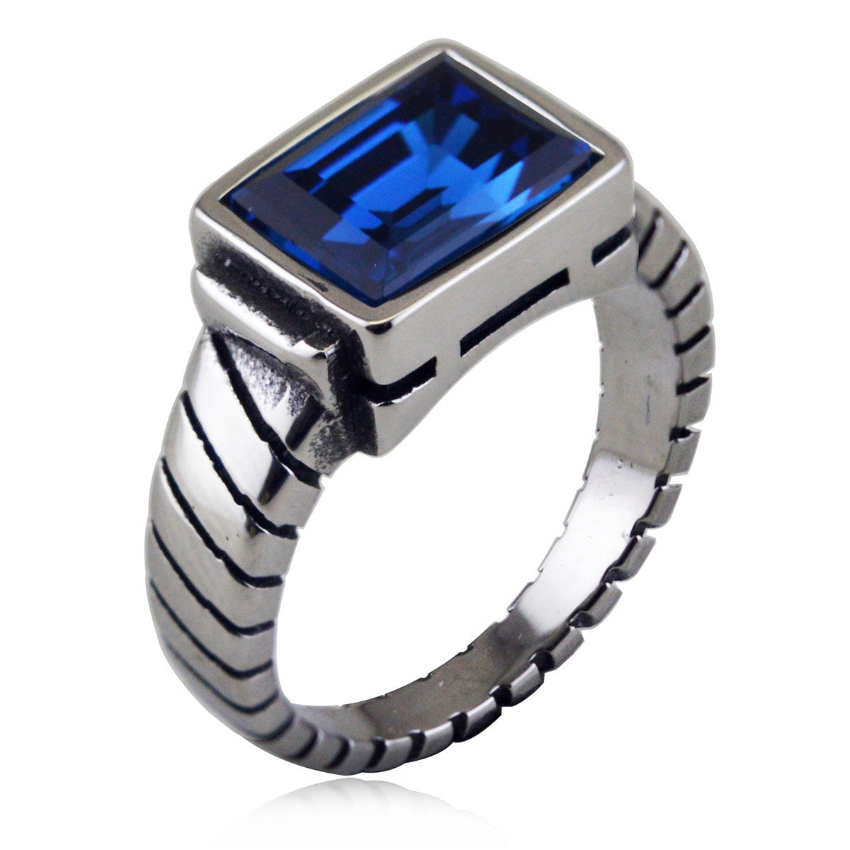 Wholesale Titanium Steel Geometric Ring Dark Blue Punk Design Unisex Everyday Wear Jewelry Accessory Boutique Resale
