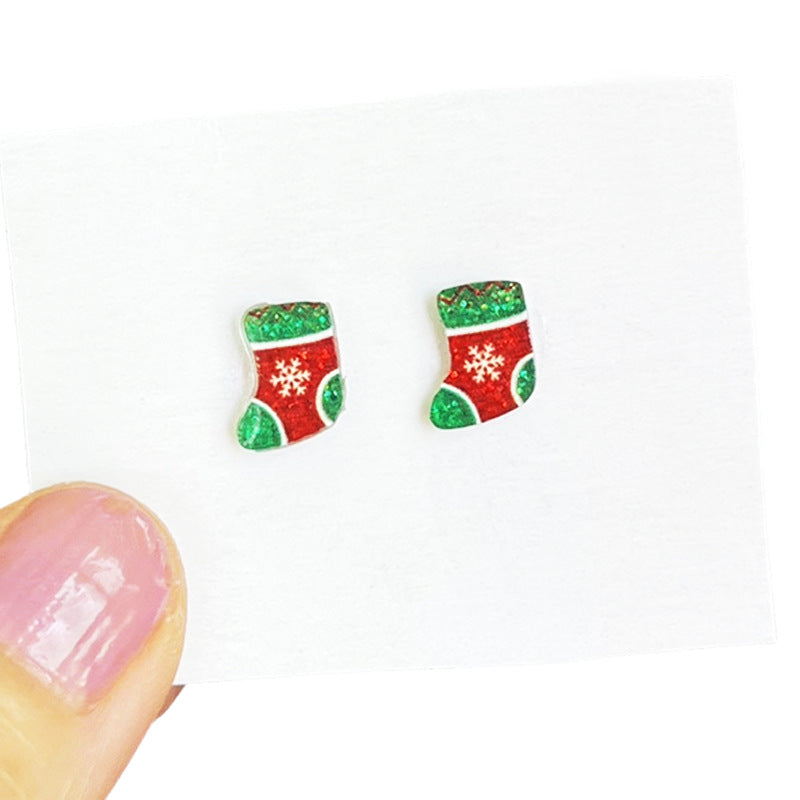 Wholesale 2 pairs/ pack Christmas tree bow gingerbread shiny earrings