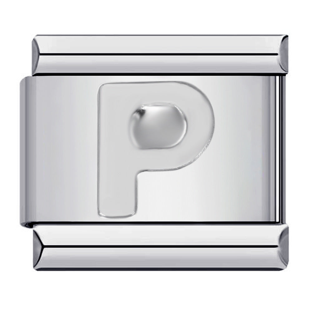 Wholesale Italian Charm Bracelet 9mm DIY Splicing Removable Silver Concave Letters Stainless Steel Composable Bracelet