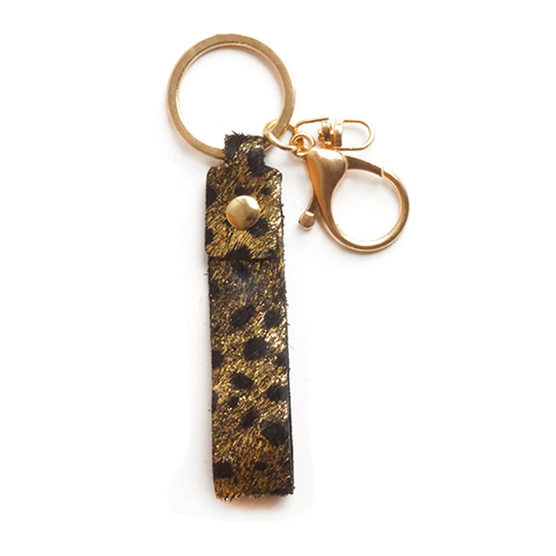 Wholesale of 2pcs/pack Western Style Gold Dot Printed Brushed Leather Horse Hair Keychain ACC-KC-HY019
