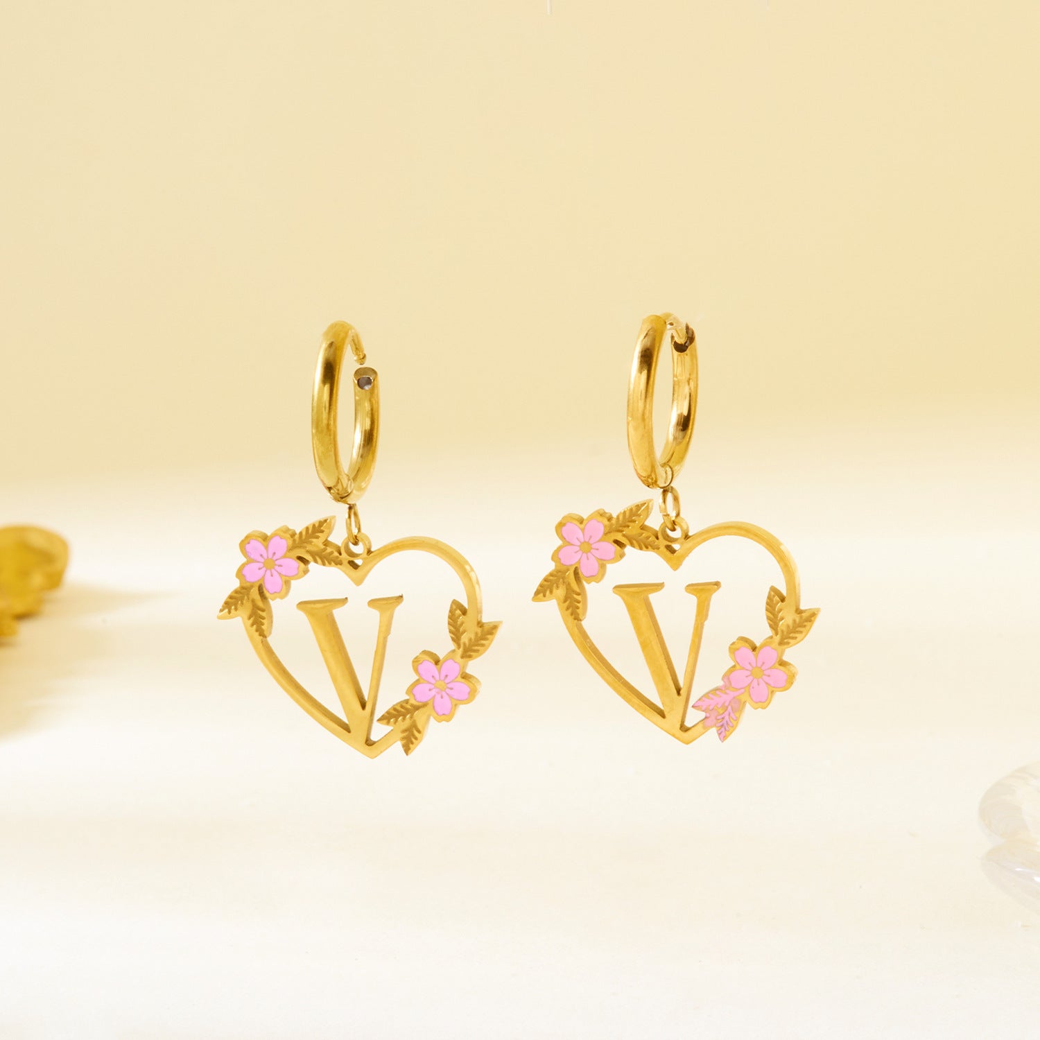 Wholesale  Stainless Steel Heart Letter Earrings