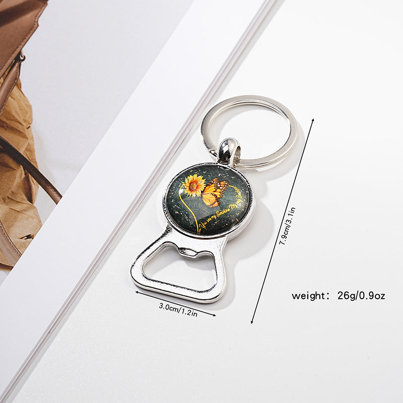Wholesale Exquisite Sunflower Time Gem Key Ring Pendant Creative Bottle Opener Metal Car Key Ring Pendant ACC-KC-HuiWen005