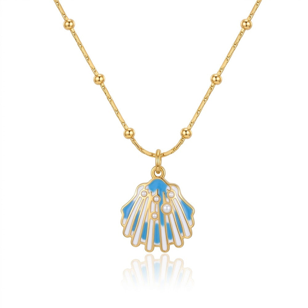 Wholesale Ocean Style Titanium Steel   Enamel Sea Turtle and Starfish Necklace