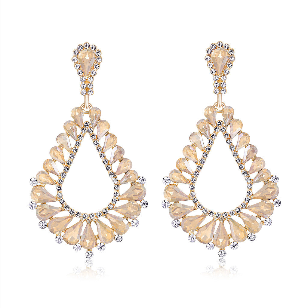 Wholesale Bohemian Exaggerated Alloy Diamond Hollow Glass Crystal Earrings