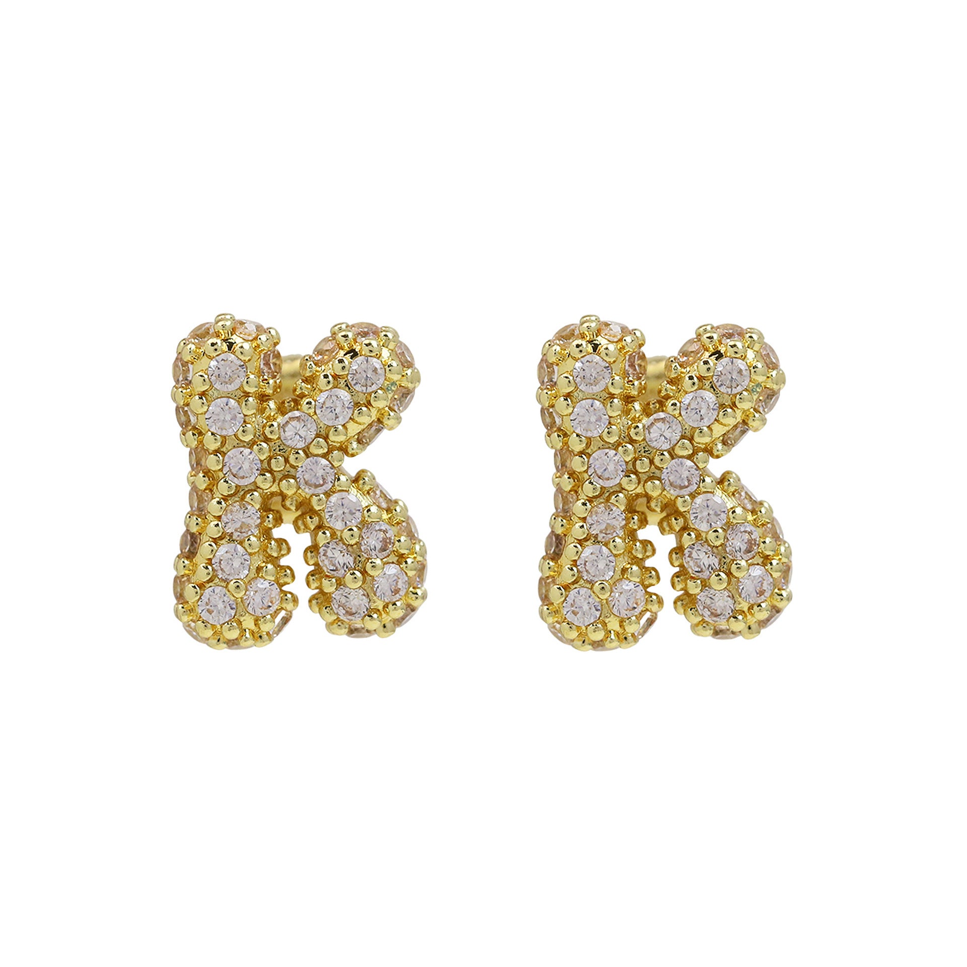 Wholesale 18k Brass Balloon Bubble Zircon small size 26 English Cute Letter Earrings
