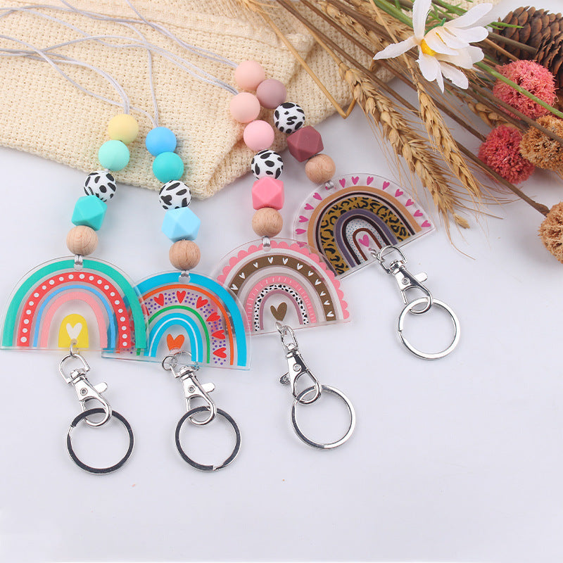 Wholesale Cartoon Acrylic Rainbow Silicone Beaded Necklace Keychain ACC-KC-GuangTian067