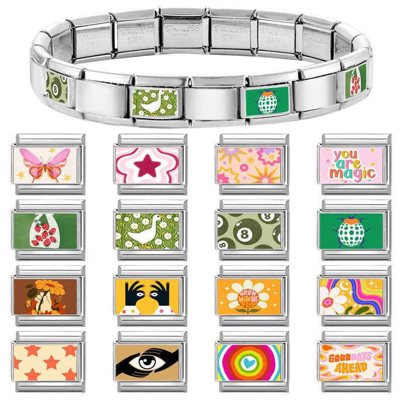 Wholesale 9mm Italian Charm Starter Bracelets DIY Colorful Single Section Creative Stainless Steel Composable Bracelet