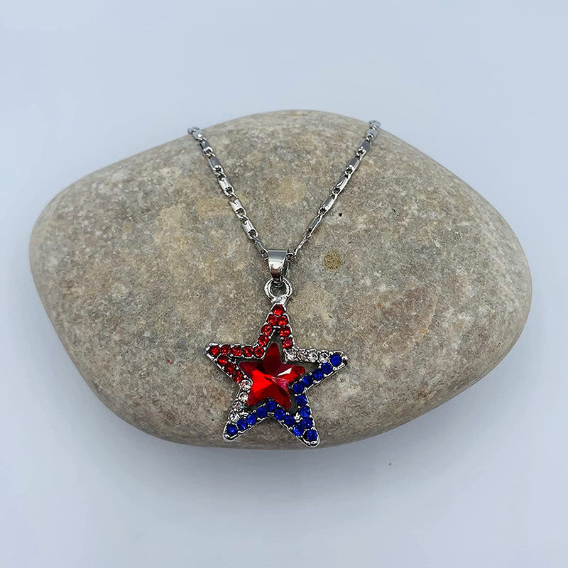 Wholesale American Independence Day five-pointed star inlaid zircon pendant necklace earrings