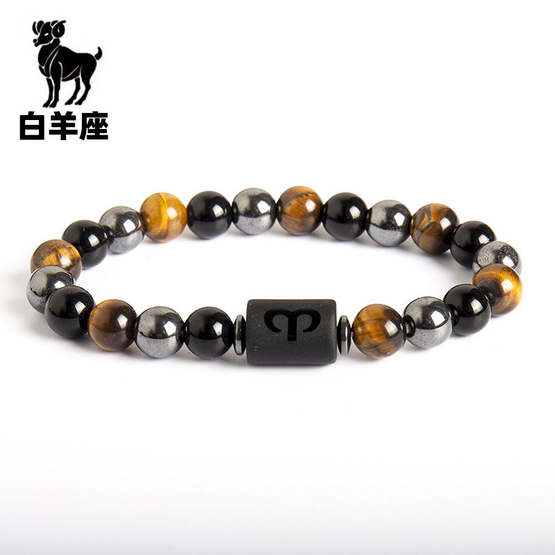 Wholesale Twelve Constellations Natural Tiger Eye Stone Men's Beaded Bracelet ACC-BT-Xinc003