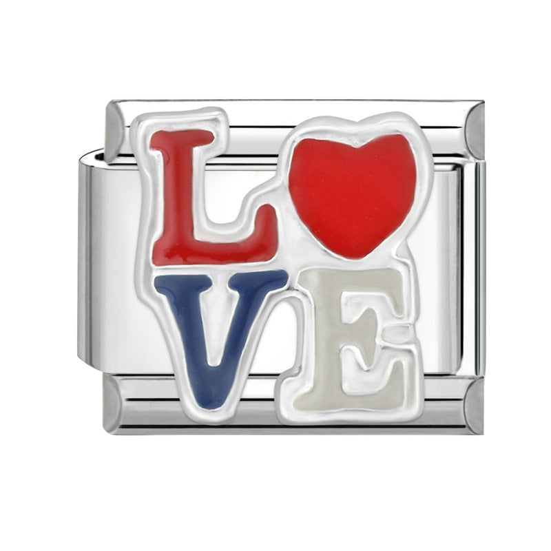 Wholesale Stainless steel DIY charm color love letter module stainless steel elastic bracelet