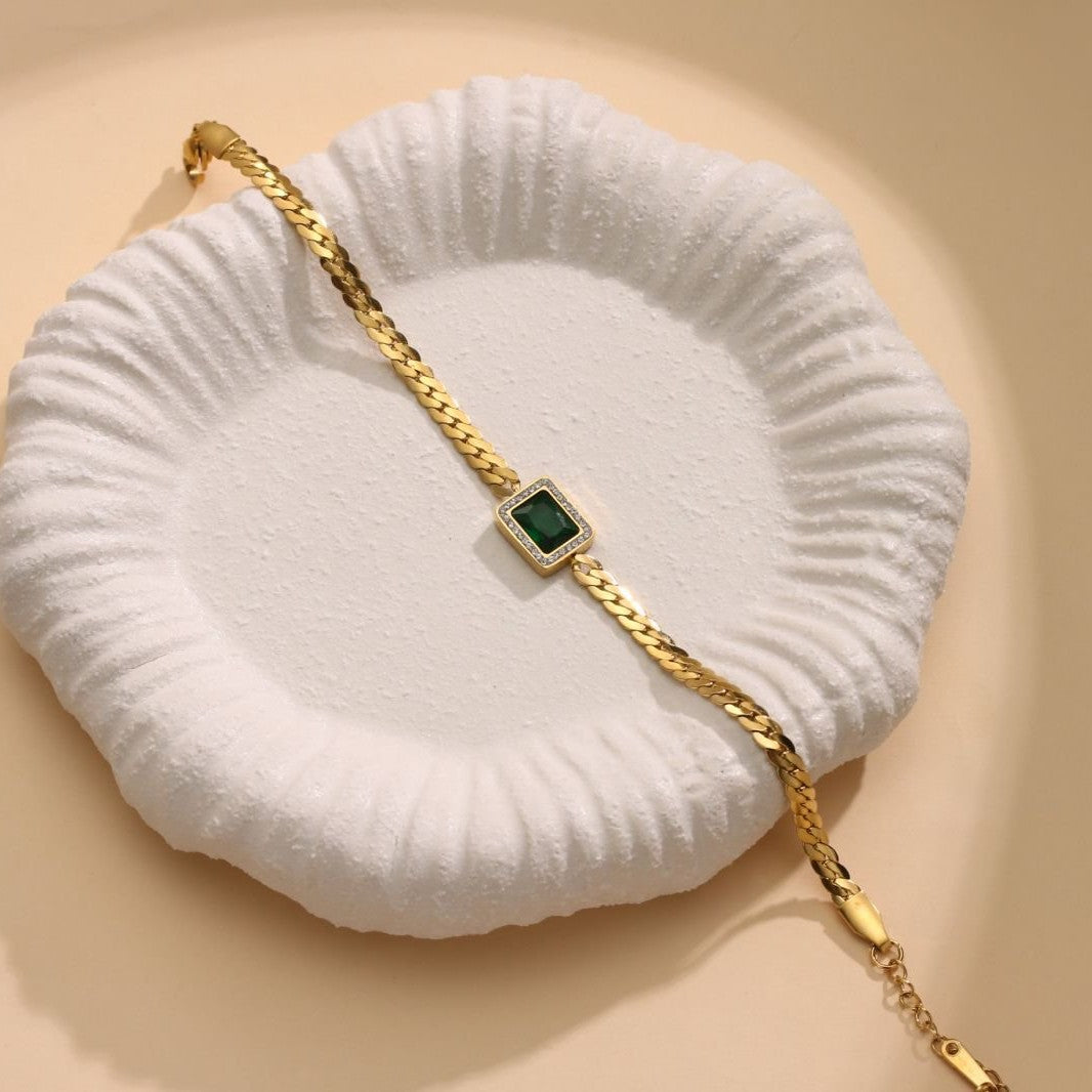 Wholesale Geometric Stainless Steel Bracelet with Green Cubic Zirconia – Chic Fashion Accessory for Unisex