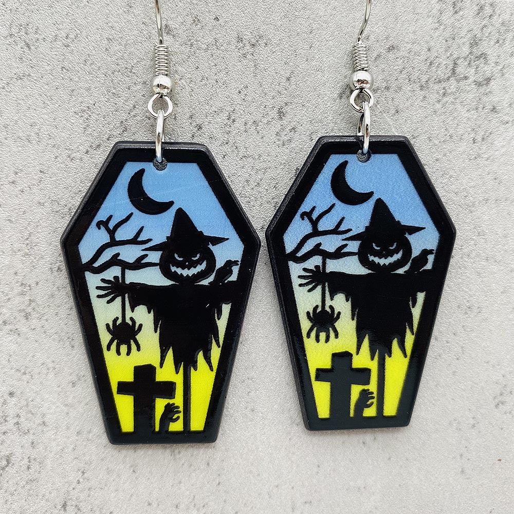 Wholesale Halloween earrings coffin ghost bat acrylic earrings
