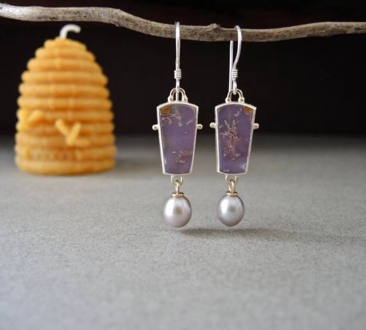 Wholesale Artistic Retro Geometric Enamel Pearl Pendant Earrings