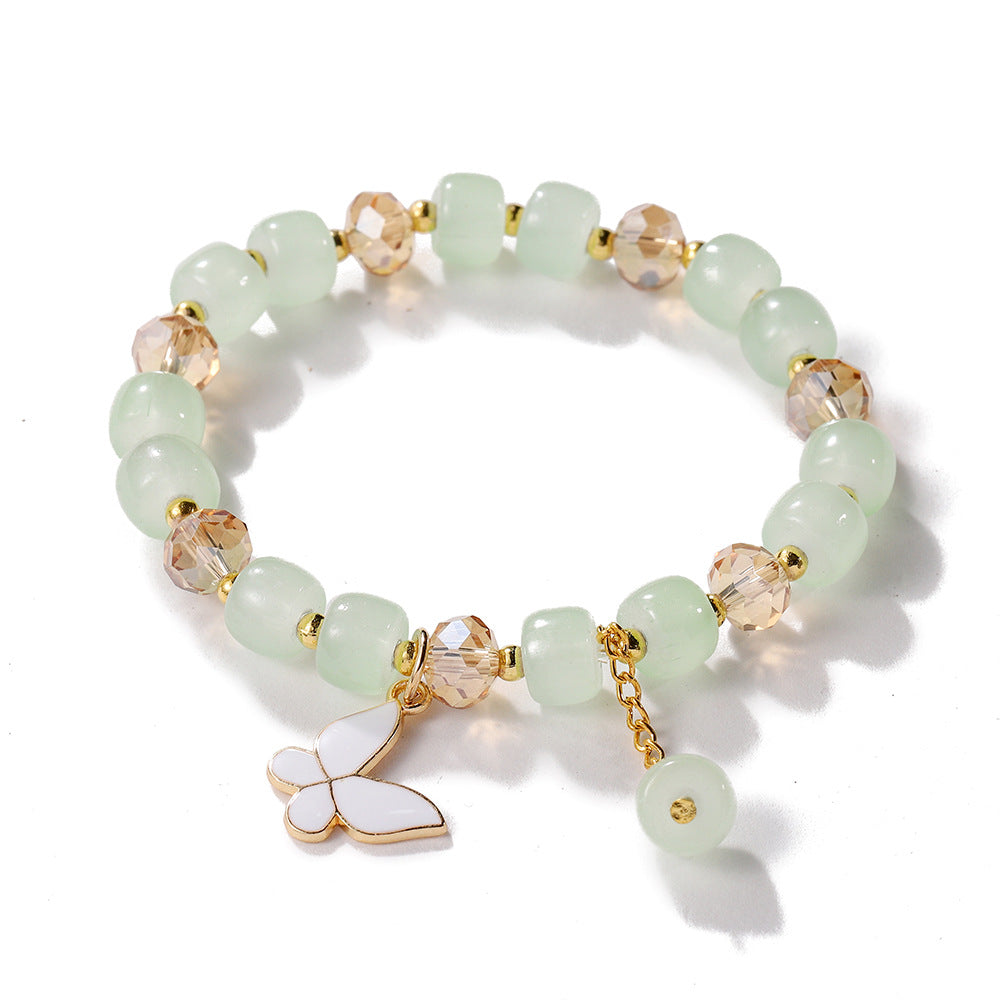 Wholesale Blue Butterfly Artificial Crystal Beaded Bracelet Chinese Style Chic Fashion Accessory Travel Souvenir Gift