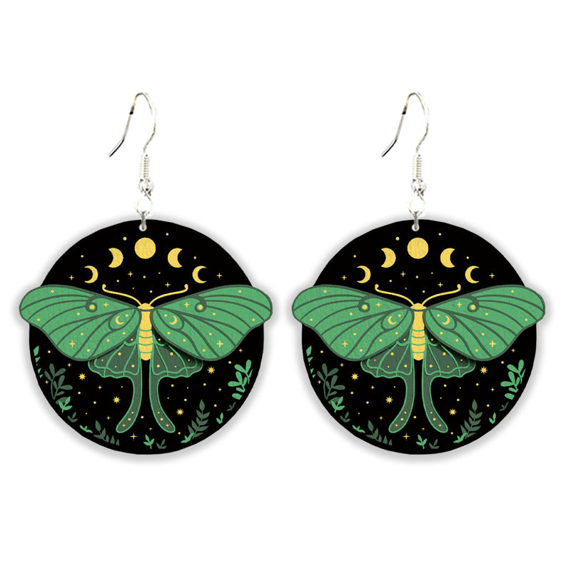 Wholesale 2 pairs/pack  Halloween Gothic Style Dark Moth Crow Black Cat Moon Wooden Skull Mushroom Earrings