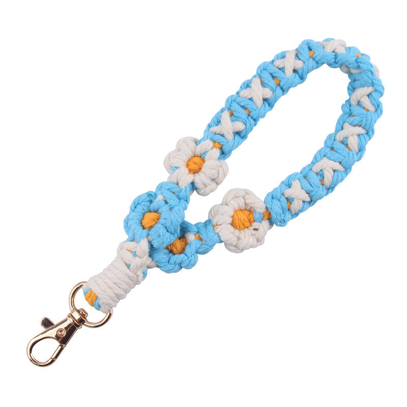 Wholesale Handmade Woven Daisy Cotton Rope Lanyard Keychain ACC-KC-GuangTian071