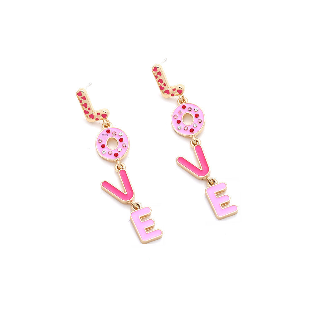 Wholesale Valentine's Day pink water drop oil Love English letter earrings