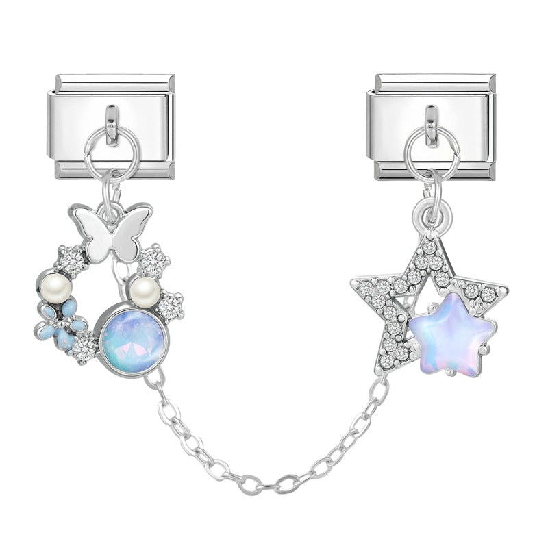 Wholesale 2PCS 9mm Italian Charm Starter Bracelets DIY Double Hanger Stainless Steel Composable Bracelet