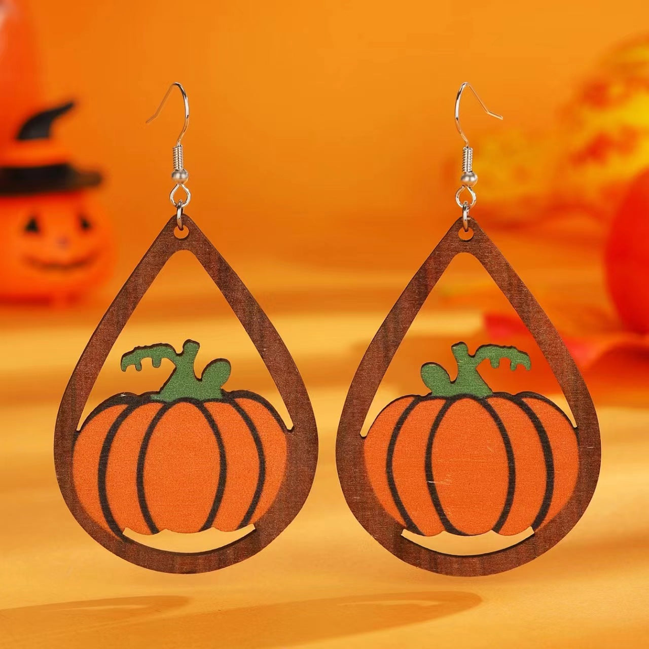 Wholesale Gothic  Wood Drop Earrings Pumpkin Skull Black Cat Ghost Trio Fashion Accessory Gift