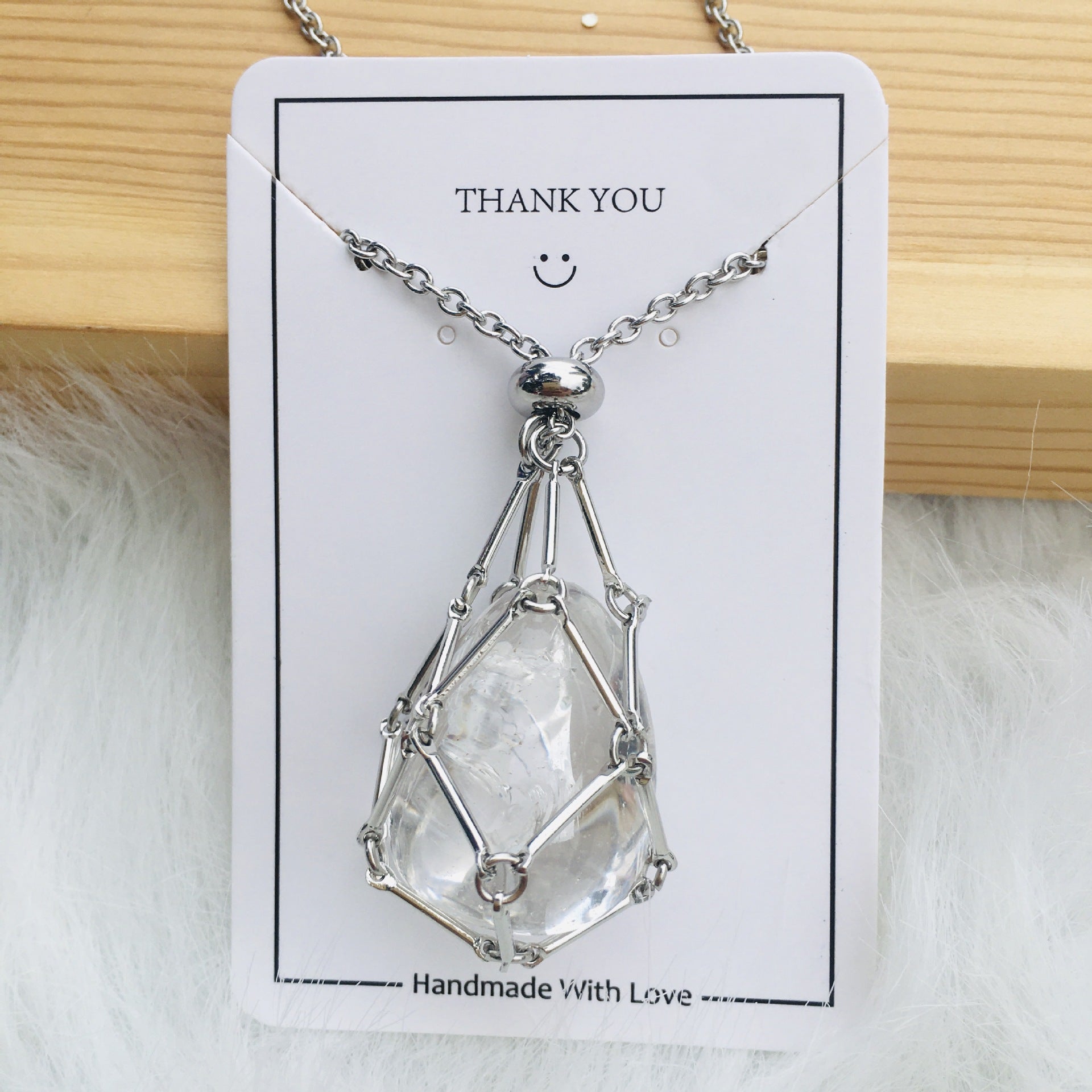 Wholesale Natural Crystal Net Bag Metal Bamboo Necklace Braided Pendant Crystal Mesh Bag ACC-NE-RongGuan009