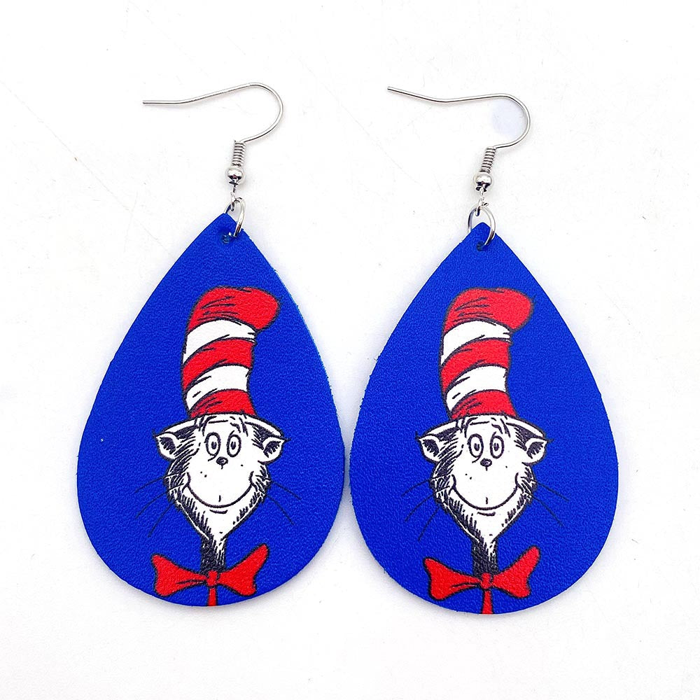 Wholesale Teacher's Day Leather Kitten Pencil Picture Book Earrings ACC-ES-ChenY056