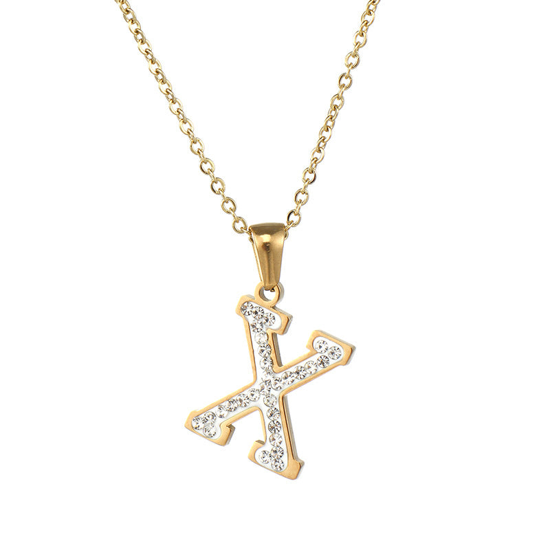 Wholesale  stainless steel diamond letter necklace